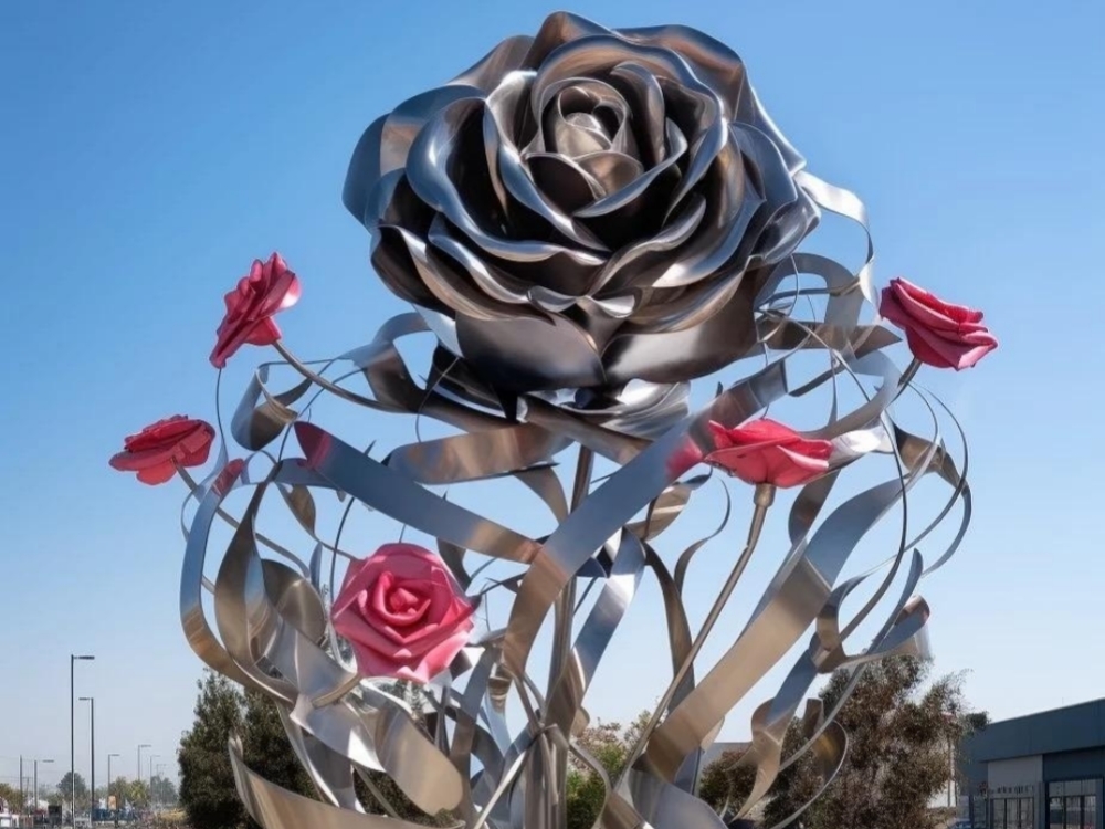 云南玫瑰花基地不銹鋼雕塑